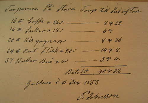 Källa: Stora Torps privatarkiv. Landsarkivet i Göteborg.