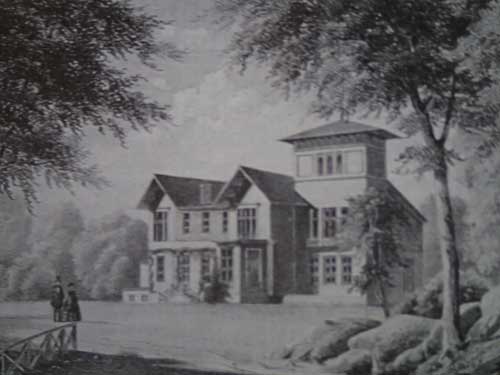 Det nyligen ombyggda Stora Torp under 1860-talet. Byggnaden låg på den plats där "stenslottet" idag står.