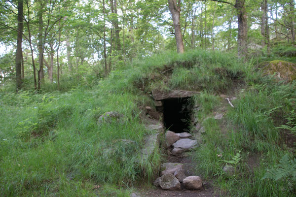 Torpet Sandhålas jordkällare, med flera nedrivna stenar. Foto: Per Hallén 2015