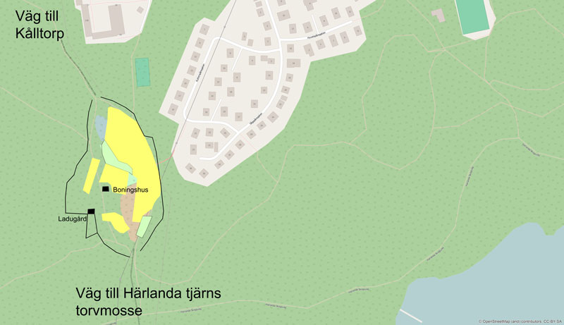 Korpås ca 1843, kartöverlägg utfört av Per Hallén 2016.