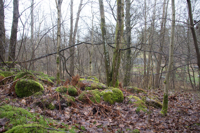 Några stenar är allt som idag återstår av den äldsta stugan vid Korpås. Foto: Per Hallén 2016