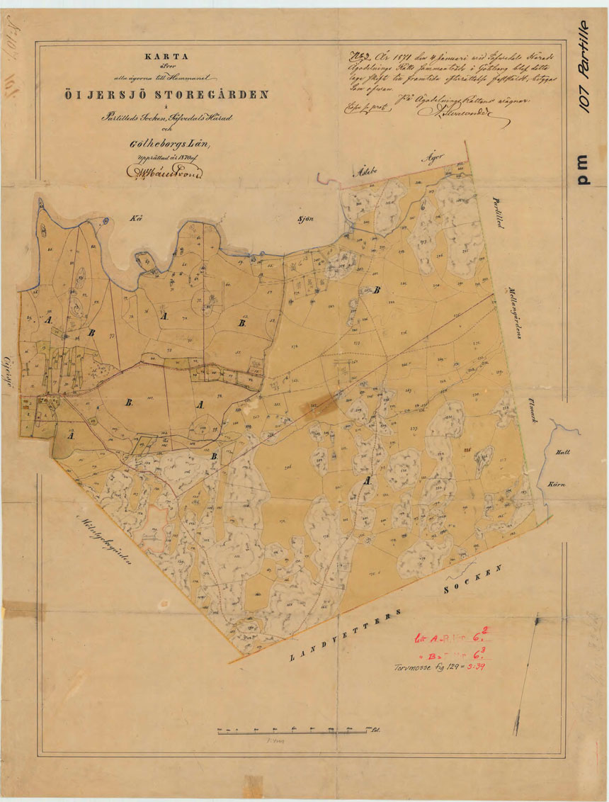 Laga skifteskartan över Storegården från 1871.