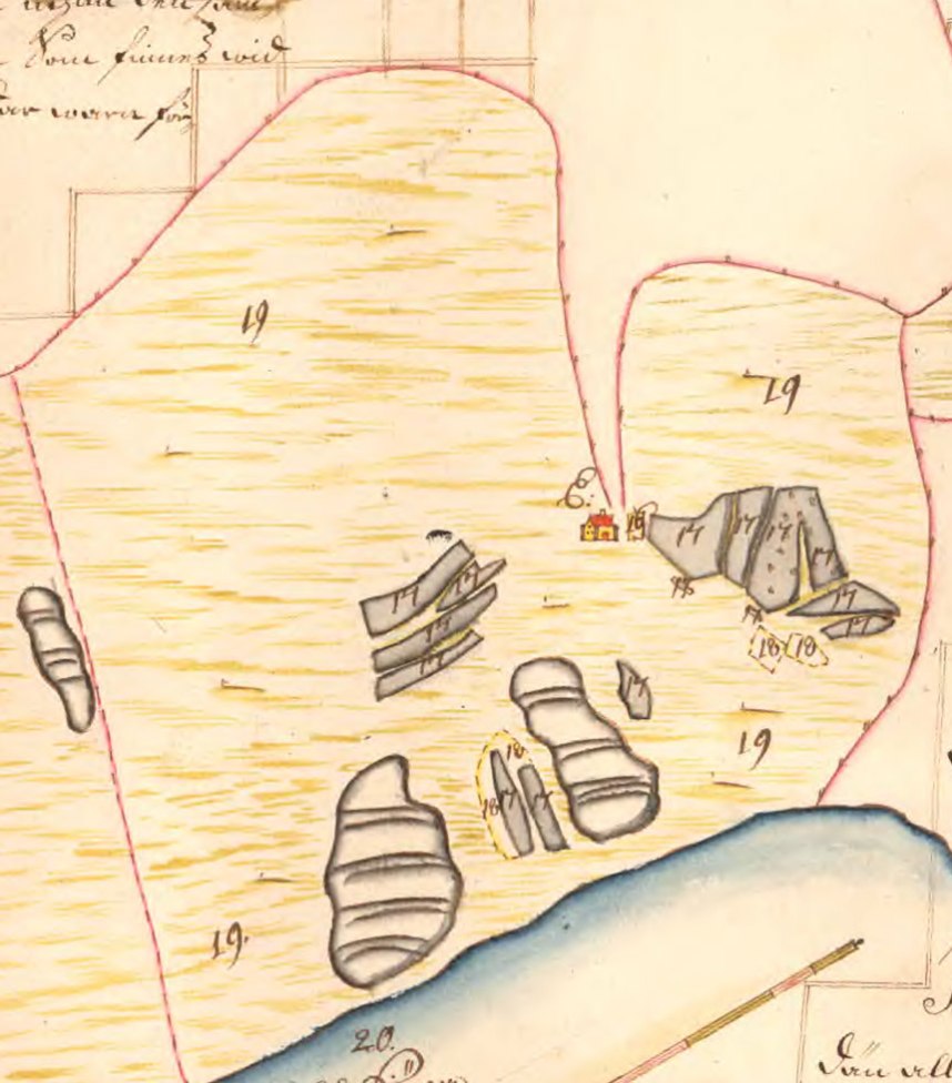 Gården Hallen på 1701 års karta.